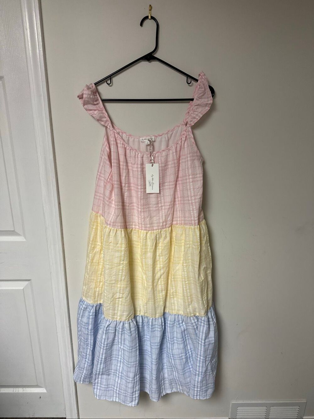 NWT By The River Tiered Plaid Midi Dress Large $280 - Picture 2 of 6